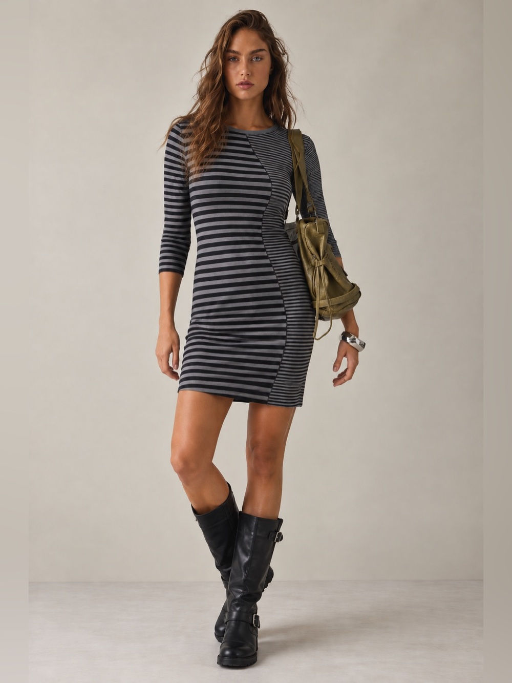 NWT Max Studio Striped Asymmetrical Bodycon Mini Dress Small Y2K Grunge